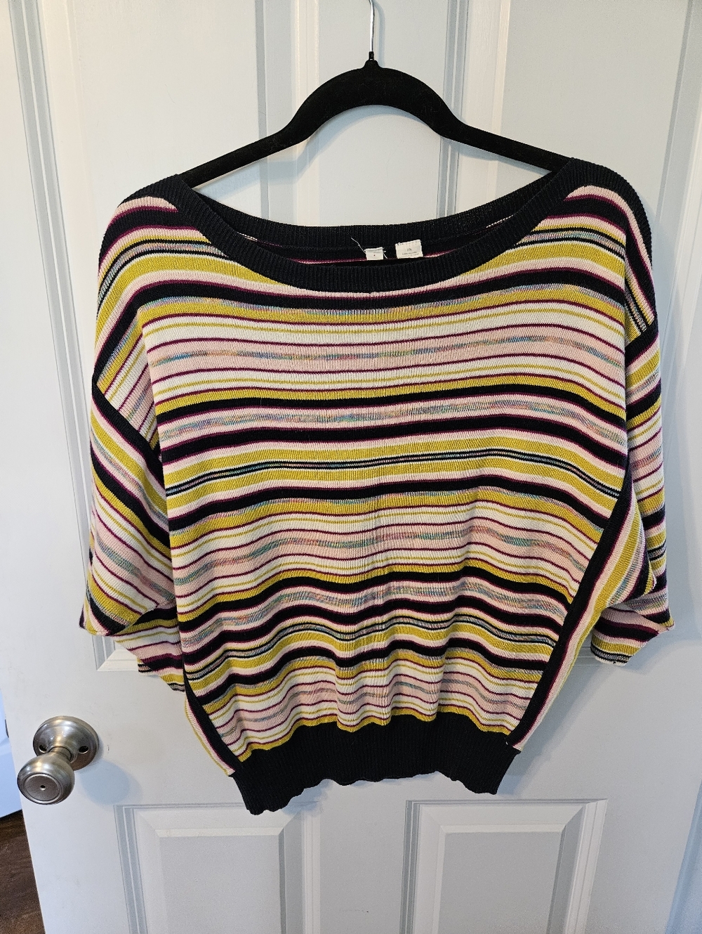 Anthropologie Moth Boatneck Sweater - Black, Pink & Yellow